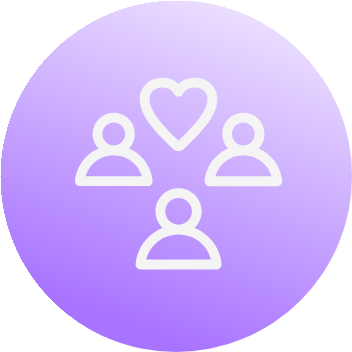 Icone groupe de personnes avec un coeur, responsabilite sociale